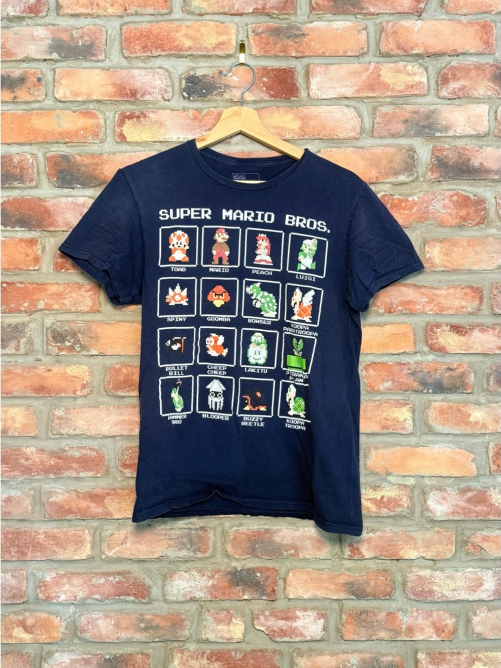 Super Mario Bros Navy Blue; Retro Gaming; Pixel Grid
